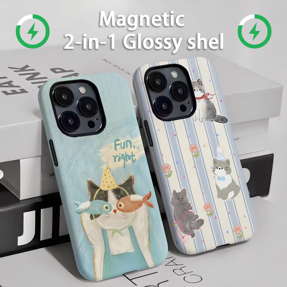 귀여운 고양이와 강아지 마그네틱 2-in-1 광택 케이 - Apple Iphone 15 리뷰 및 가격